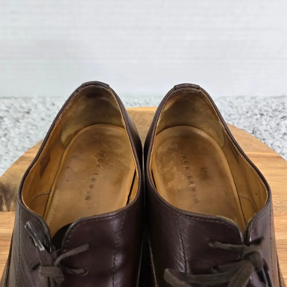 Jack Erwin Mens 11.5 Brown Leather Business Casual Cap Toe Oxford Dress Shoe
